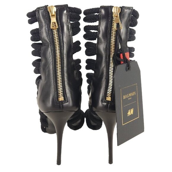 BALMAIN x H&M Sandal Boots Size 38 US 7 Womens Black Strappy Heels Pumps RARE! - Picture 5 of 12